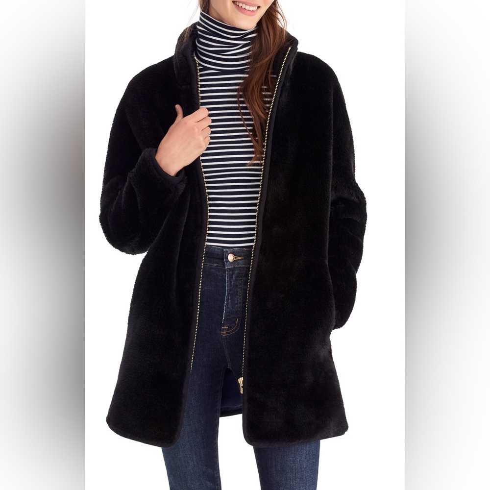 J. Crew Black Faux Fur Coat